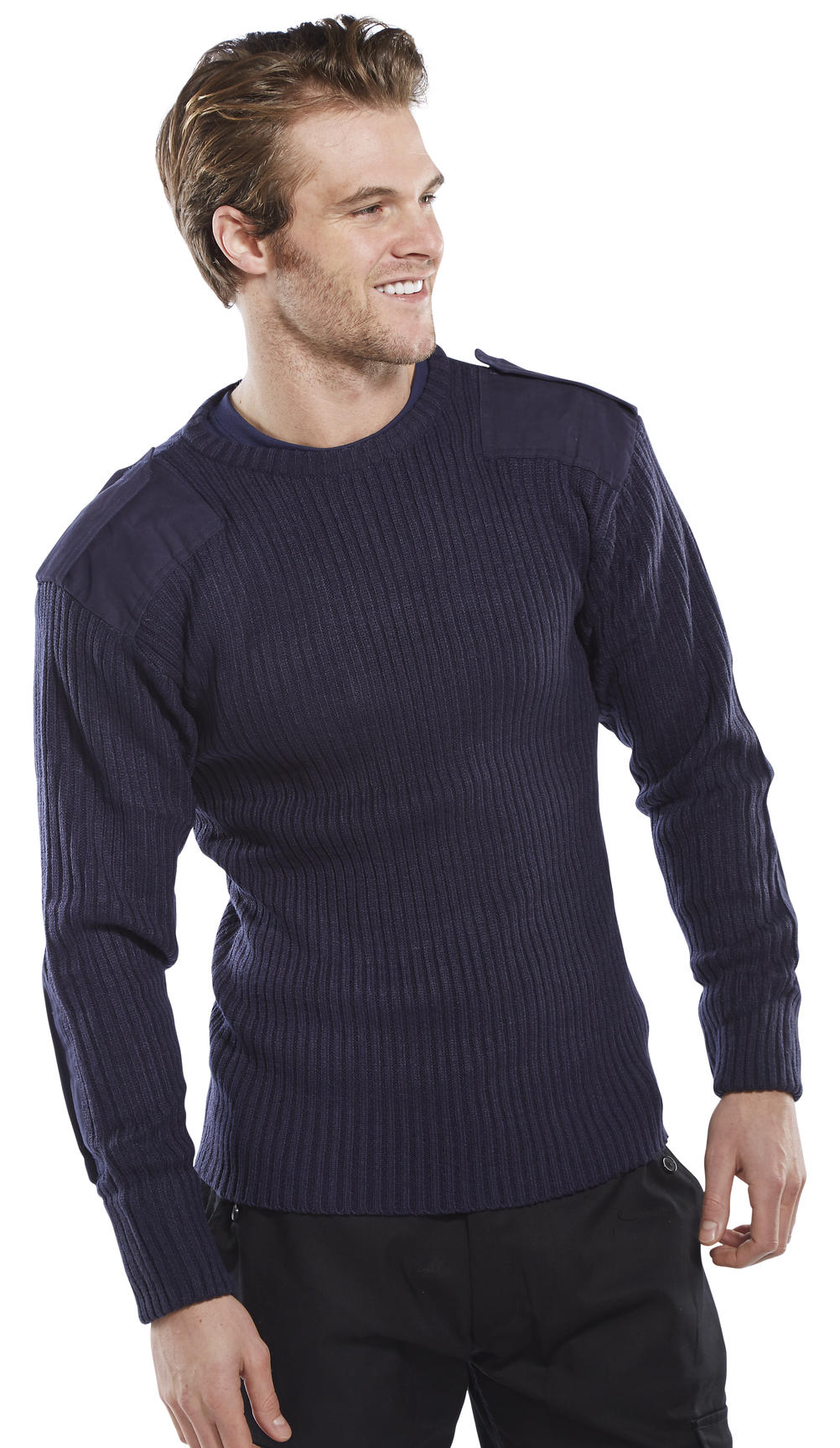 MILITARY STYLE CREW-NECK SWEATER NAVY BLUE